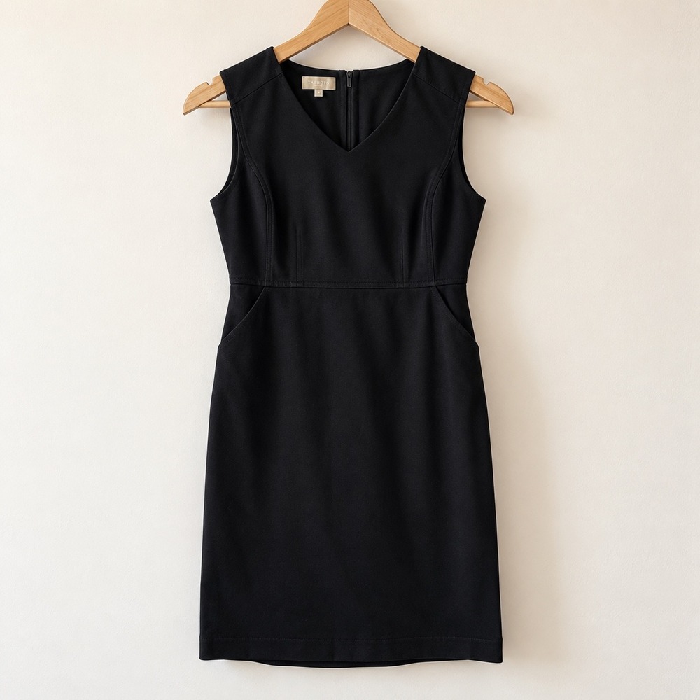 Talbots Womens Black V-Neck Sleeveless Sheath Dress with Pockets Size 4P Petite